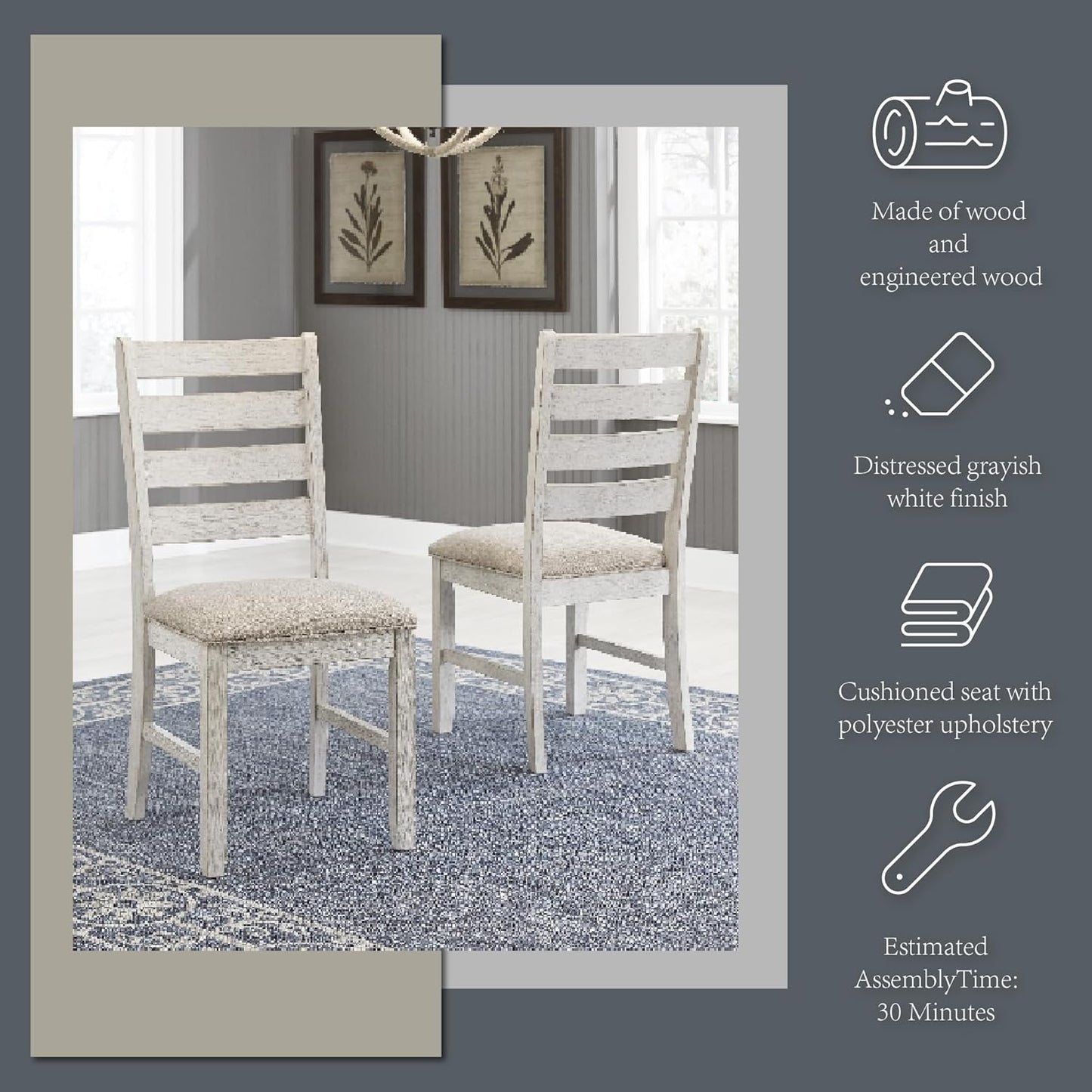Skempton Modern Farmhouse Dining Room Chair, 2 Count, Whitewash