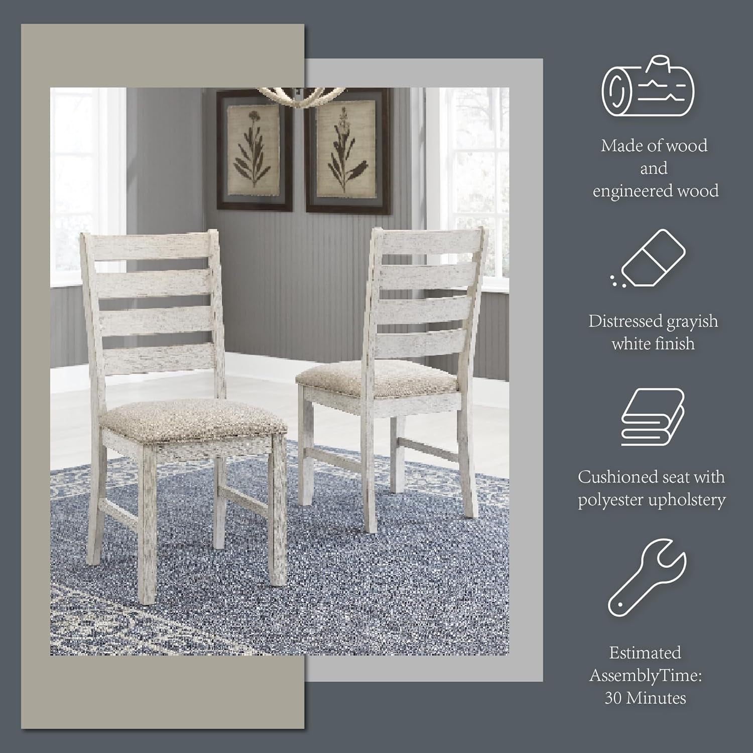 Skempton Modern Farmhouse Dining Room Chair, 2 Count, Whitewash
