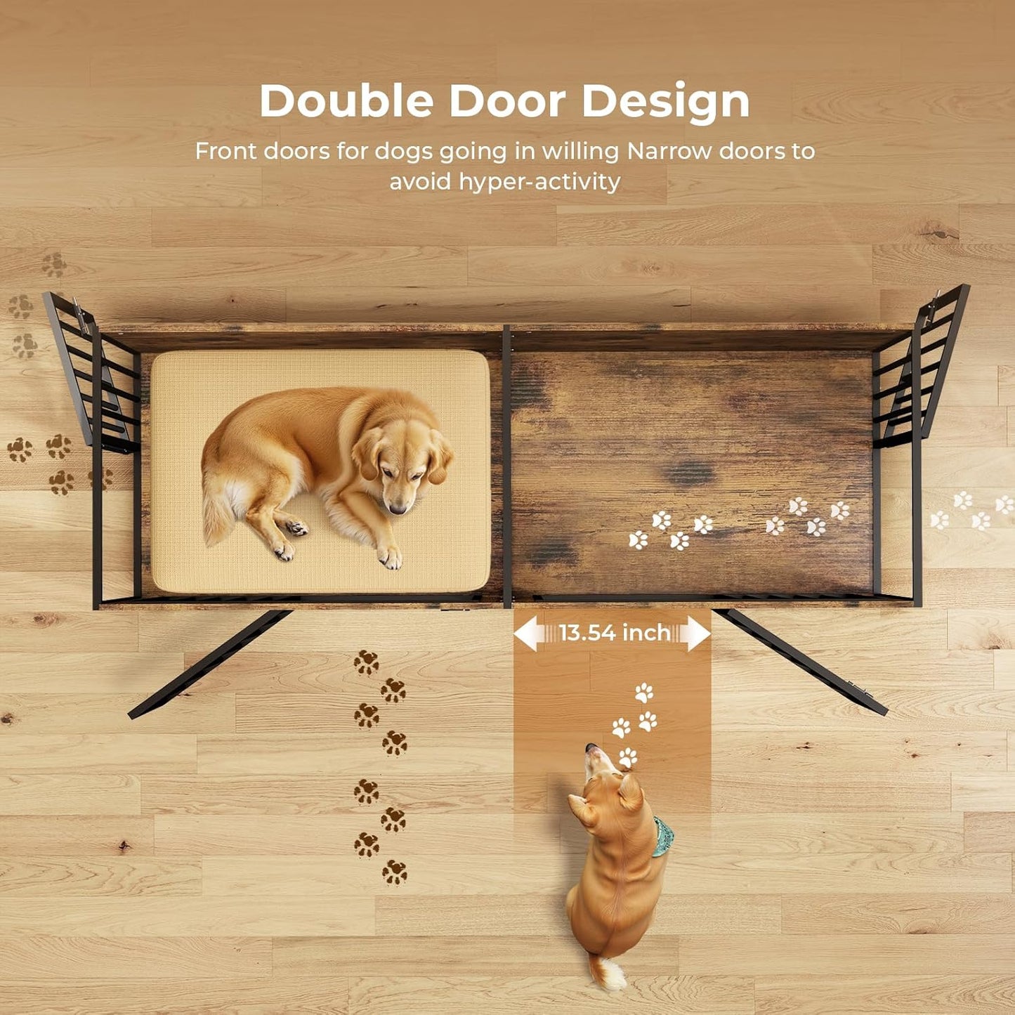 Dog Crate Furniture for 2 Large Dogs – 78" XXL Double Dog Kennel with Divider, Extra Large Wooden Dog Cage TV Stand, Heavy Duty Indoor Dog House, Pre-Assembled, Brown