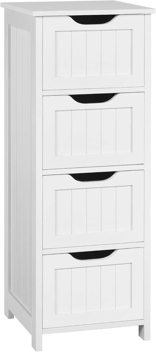 Bathroom Floor Cabinet, Wooden Side Storage Organizer, 4 Drawers Free-Standing Cabinet for Bathroom/Hallway/Living Room, White