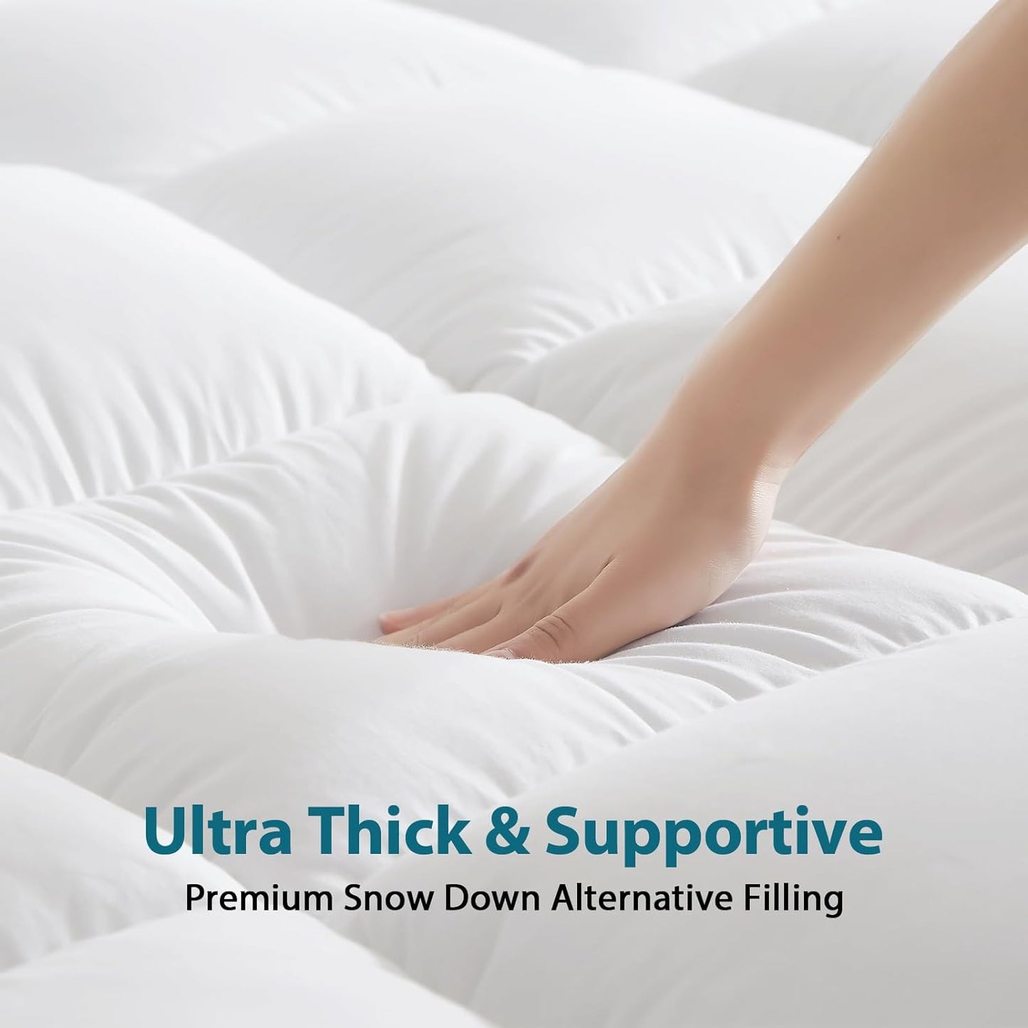 Queen Mattress Topper for Back Pain - Extra Thick Cooling Mattress Pad Cover for Queen Size Bed - Soft Mattress Protector Pillow Top with 8-21 Inch Deep Pocket 3D Snow down Alternative Fill