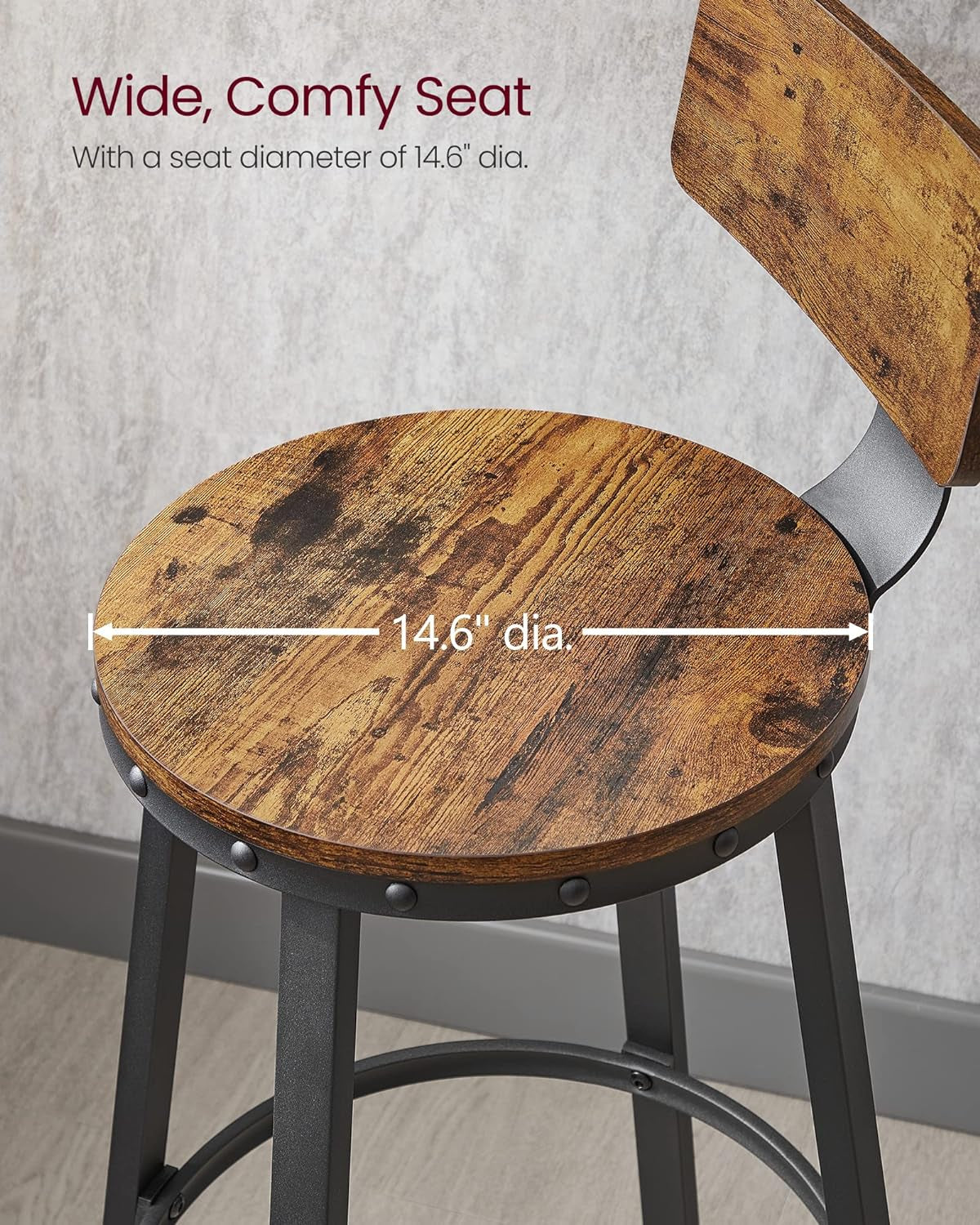 Bar Stools Set of 2, Bar Height Stools, 28.9 Inches Counter Barstools Chairs with Back for Dining Kitchen Island, Steel Frame, Industrial Style, Easy Assembly, Rustic Brown and Ink Black