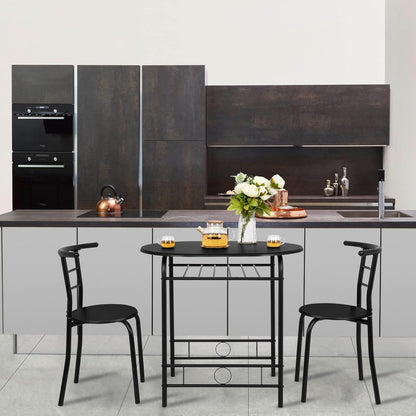 3 Piece Dining Set,Small Kitchen Table Set for 2,Breakfast Table Set,Kitchen Wooden Table and 2 Chairs for Small Space/Dining Room/Apartment,Metal Frame,Wine Rack,Black