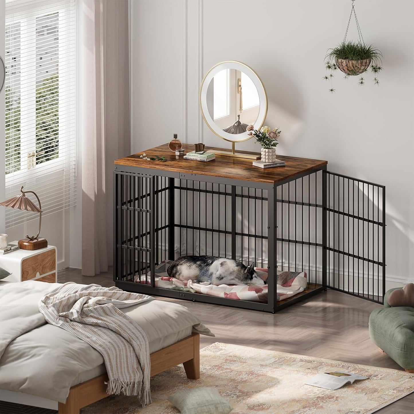 54" Dog Crate Furniture with Foldable Door, XXL Dog Crates for Large Dogs, Wooden Decorative Dog Cage Kennel Indoor End Table, Rustic Brown