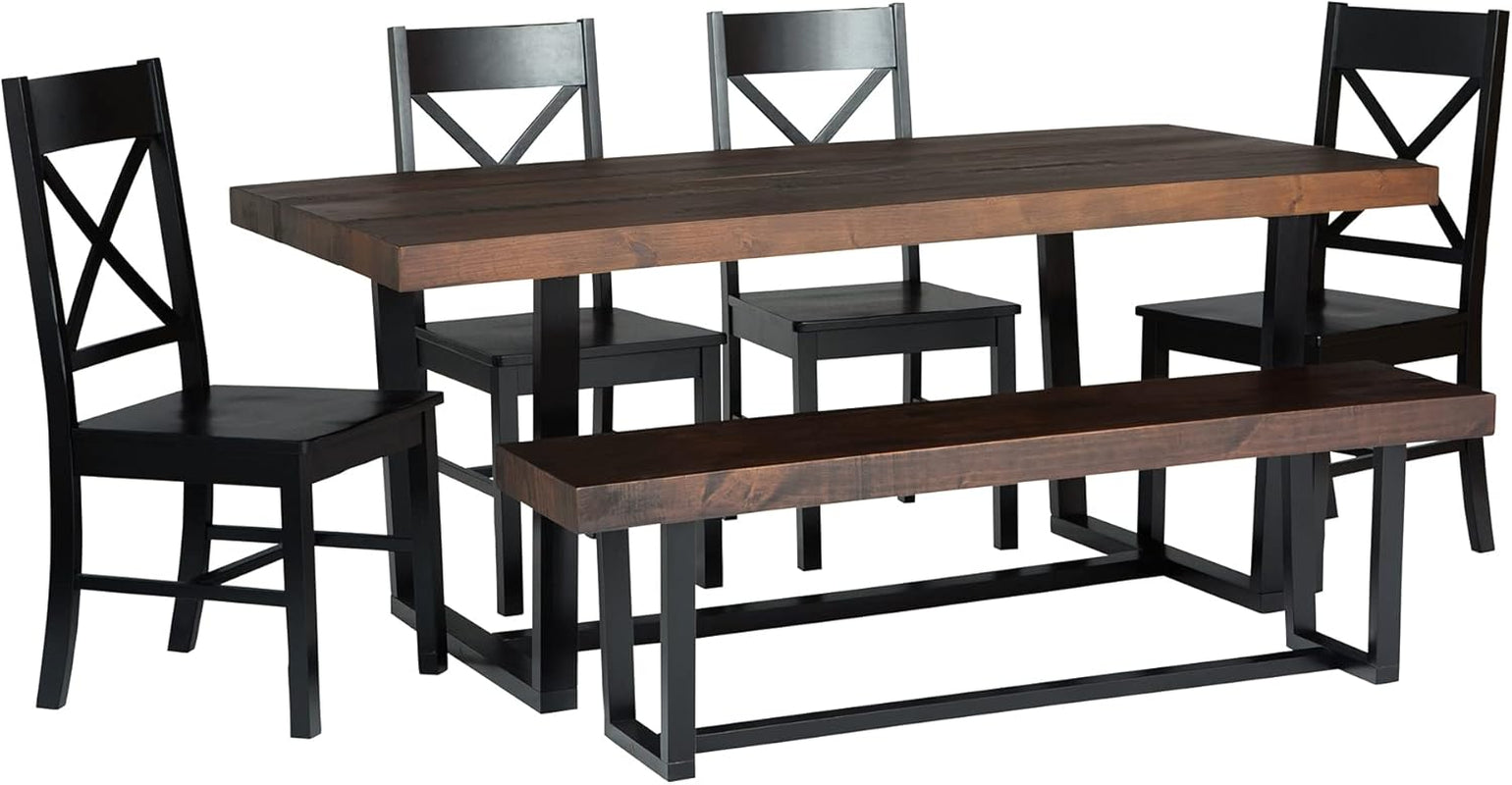 Barnes 6-Piece Rustic Metal and Wood Dining Table with X-Back Chairs Set of 6 Mahogany/Black