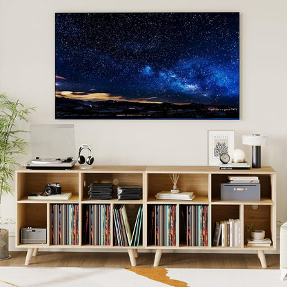 Record Player Stand with Vinyl Storage, 39.5In Large Vinyl Record Holder Player Cabinet Wood Turntable Stand up to 350 Albums with Charging Station for Living Room, Natural