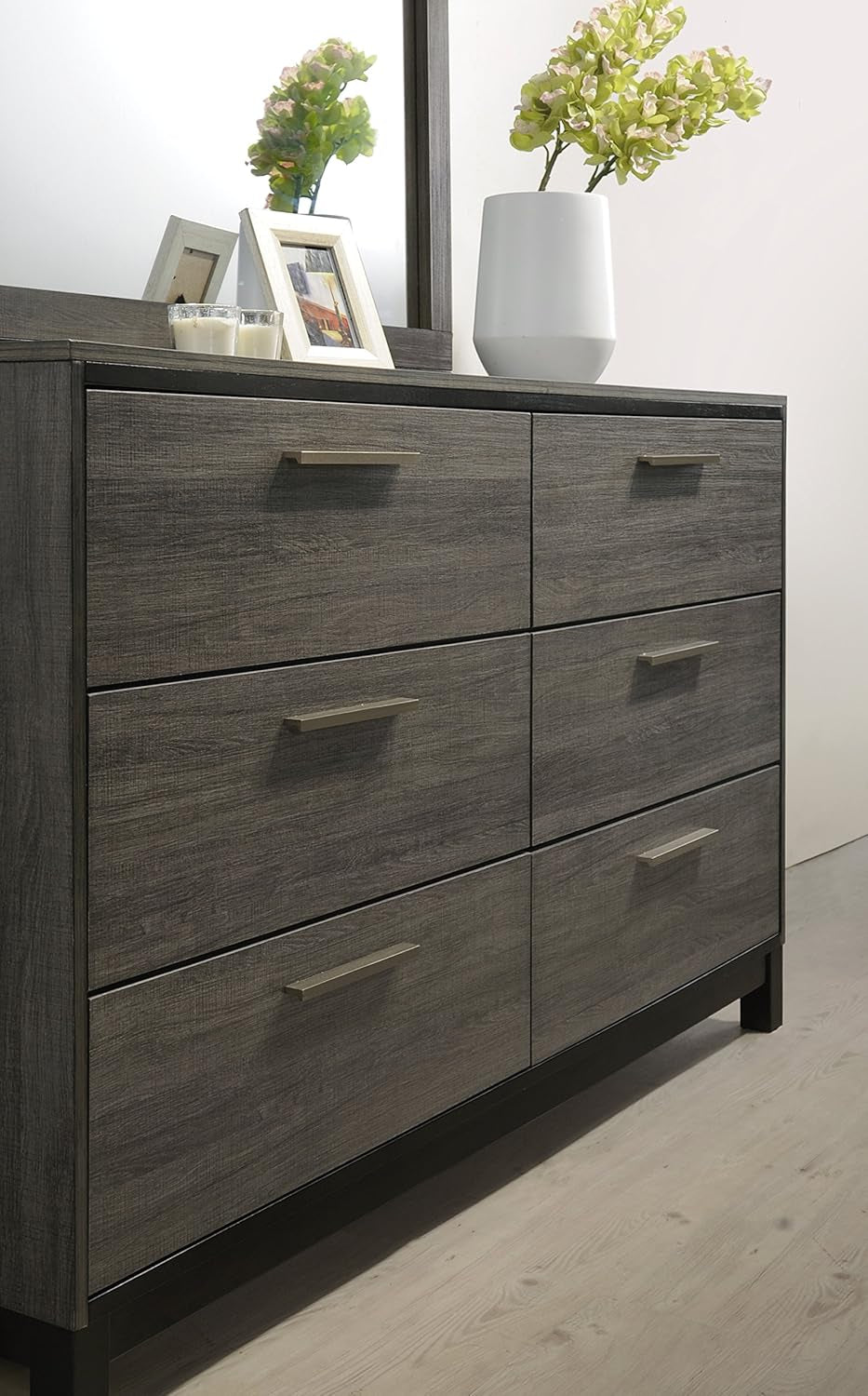 Ioana 187 Antique Grey Finish Wood Bed Room Set, King Size Bed, Dresser, Mirror, Night Stand, Chest
