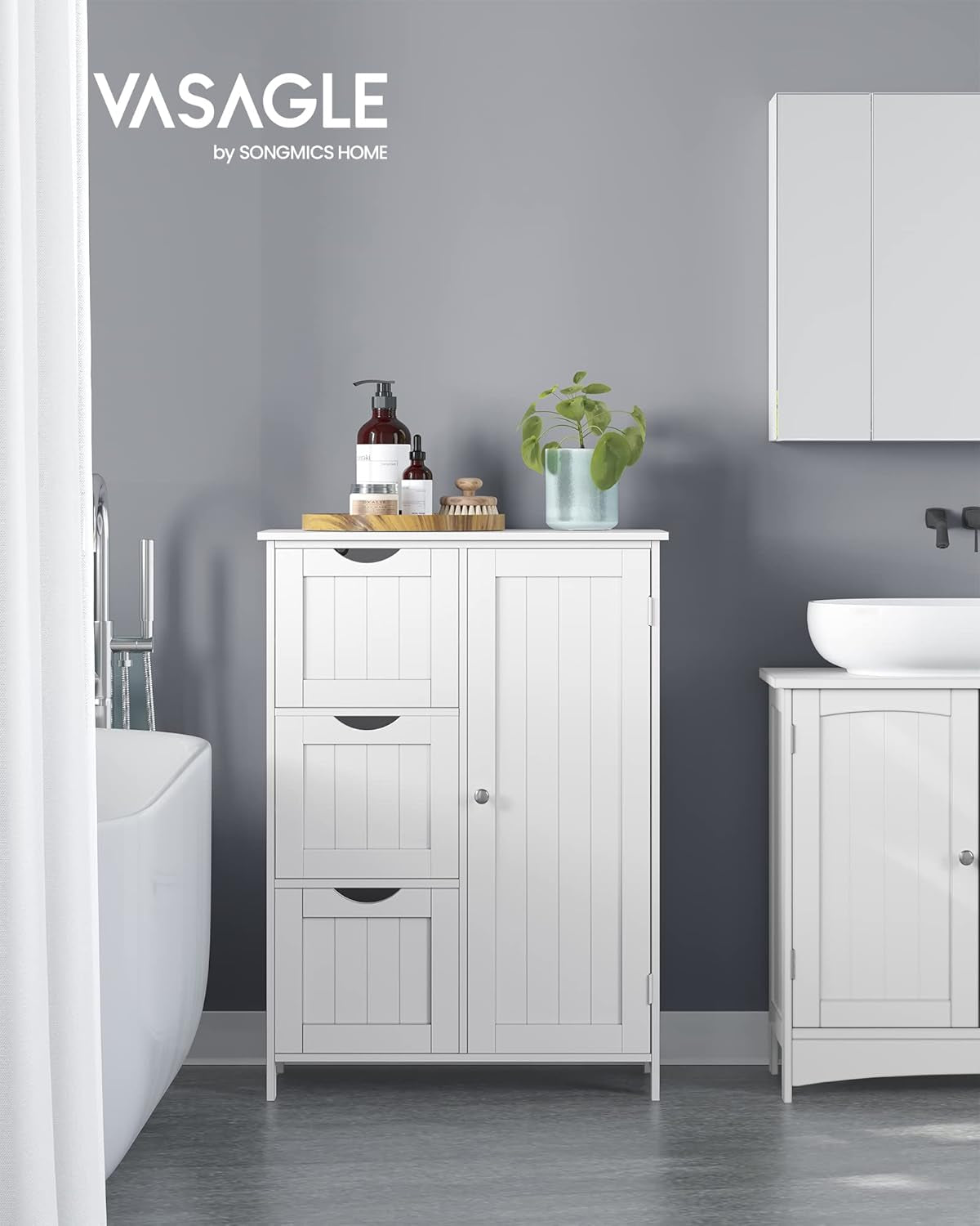 Bathroom Floor Storage Cabinet, Freestanding Bathroom Storage Unit with 3 Drawers, 1 Adjustable Shelf, 11.8 X 23.6 X 31.5 Inches, Slate Gray UBBC049G01