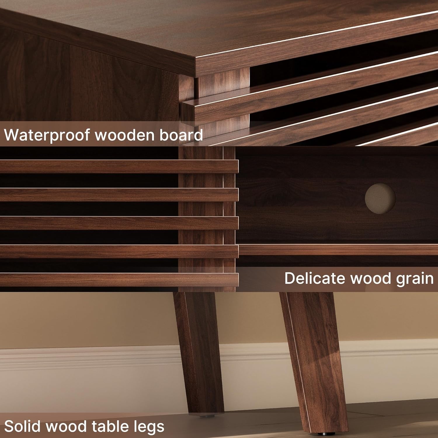 Mid-Century Modern TV Stand for 50/55/60 Inch TV, Retro Entertainment Center with Storage Cabinet & Sliding Door, TV Stand for Living Room, Bedroom