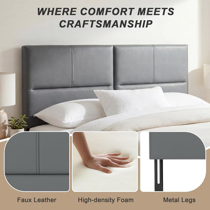 Upholstered Headboard King Size Headboards Eastern King/California King Faux Leather Panels with Durable Metal Legs Adjustable Height Bed Headboard Gray