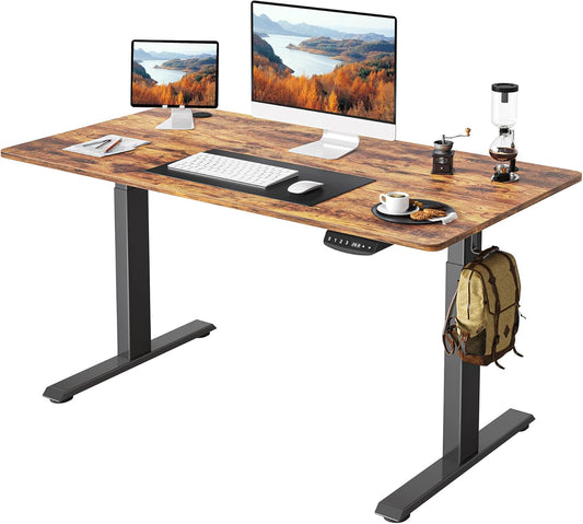 One-Piece Standing Desk Adjustable Height Stand up Home Office Desk, 48X24 Inch Electric Standing Computer Desk, with 4 Memory Presets, Headphone Hook, Rustic Brown