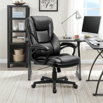 Office Executive Chair High Back Adjustable Managerial Home Desk Chair, Swivel Computer PU Leather Chair with Lumbar Support (1, Black)