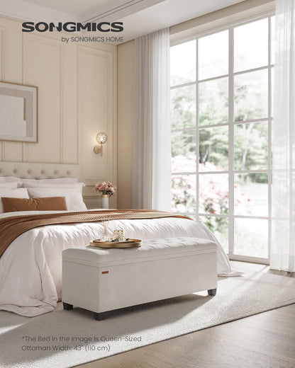 Velvet Storage Ottoman Bench, Foot Rest with Legs, 15.7 X 43 X 15.7 Inches, End of Bed Bench, Storage Chest, Load up to 660 Lb, for Living Room, Bedroom, Entryway, Cream White ULSF089W01