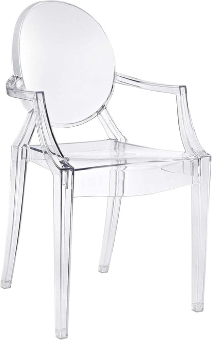 Casper Modern Acrylic Stacking Kitchen and Dining Room Arm Chair in Clear - Fully Assembled