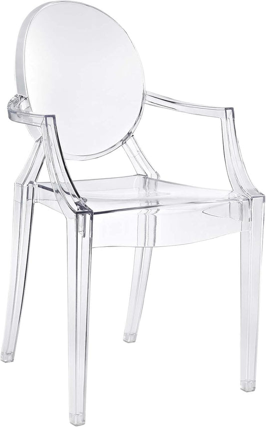 Casper Modern Acrylic Stacking Kitchen and Dining Room Arm Chair in Clear - Fully Assembled