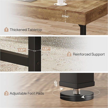 55" Industrial Executive Desk for Home Office, Rustic Simple Computer Laptop Desk with Strong Metal Legs, Study Writing Table Business Workstation, Small Conference Table