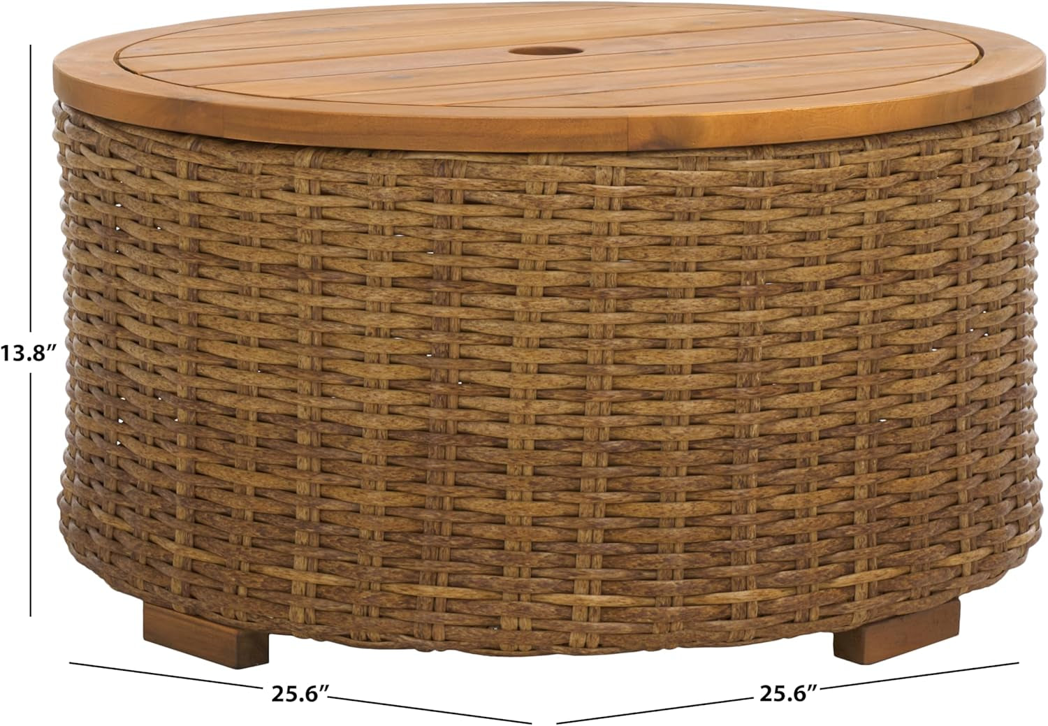 Couture Collection – Anguilla Faux Wicker Indoor/Outdoor Storage Coffee Table, Fully Assembled, Natural Brown Patio Accent Table with Removable Wood Top (CPT2103A)