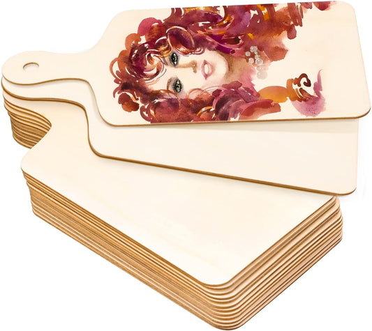 12 PCS Wooden Mini Cutting Board with Handle,Rectangle Unfinished Wood Craft Paddle Serving Tray Chopping Board Cutout for DIY Thanksgiving Christmas Home Kitchen Fruit Decor (11.8 X 6.3 Inch)