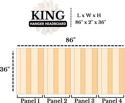 - King Size Headboard, Solid Wood Wall-Mounted Panels, Black Barrel Stain with Natural Wood Grain Variation, Rustic Modern Design, Durable, Fits King & Adjustable Beds, Bed Headboards
