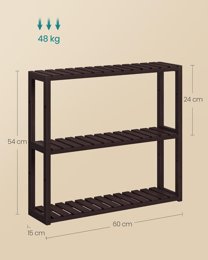 Bamboo Bathroom Shelf, 3-Tier Adjustable Plants Rack, Wall-Mounted or Stand, in the Living Room, Balcony, Kitchen, 5.9 X 23.6 X 21.3 Inches, Brown