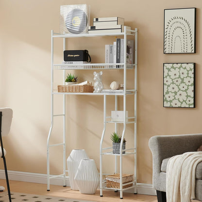 6-Tier over the Toilet Storage with Side Rack, 32.8" W X 12.2" D X 61" H over Toilet Bathroom Organizer, Freestanding above over Toilet Storage Shelf for Restroom, Laundry, Black