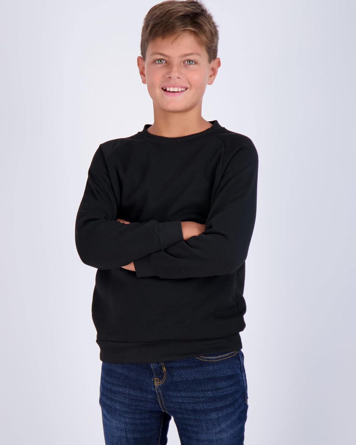 3 Pack Boys' Fleece Crew Neck Long Sleeve Sweatshirt - Soft Pullover Sweaters for Youth Kids Boys & Girls