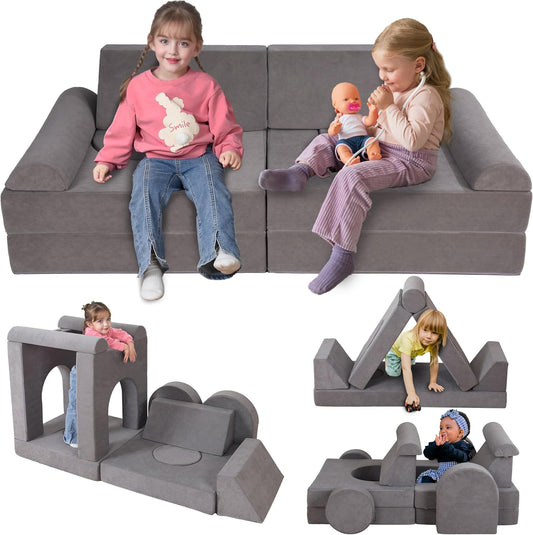 12-Piece Modular Kids Play Couch – Premium Soft Foam, Removable Cover, Comfortable & Safe Toddler Couch for Children 1-6 Years, Portable & Easy to Clean, Ideal for Living Room & Playroom