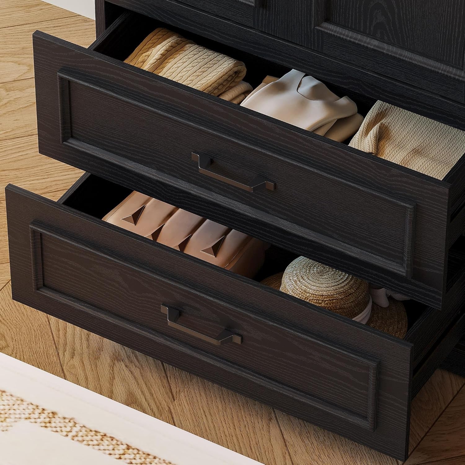 Armoire Wardrobe Closet with 2 Doors and 2 Drawers 70" H X 28" W Wooden Bedroom Freestanding Wardrobe Combination for Hanging Clothes, Black