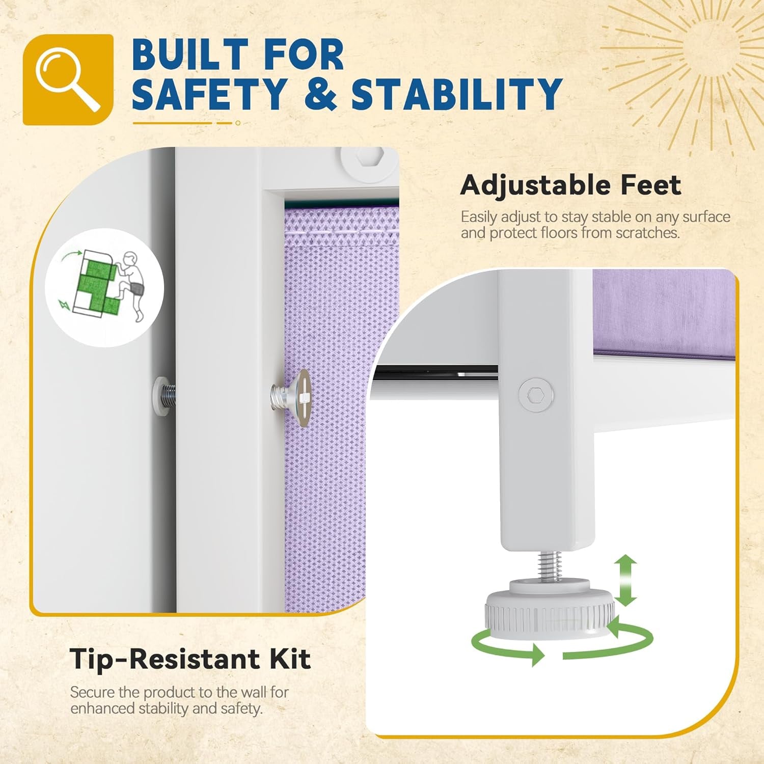 Dresser with 4 Drawers - Storage Tower Unit, Dresser for Room, Living Room, Closets - Sturdy Steel Frame, Wooden Top & Easy Pull Fabric Bins,Purple