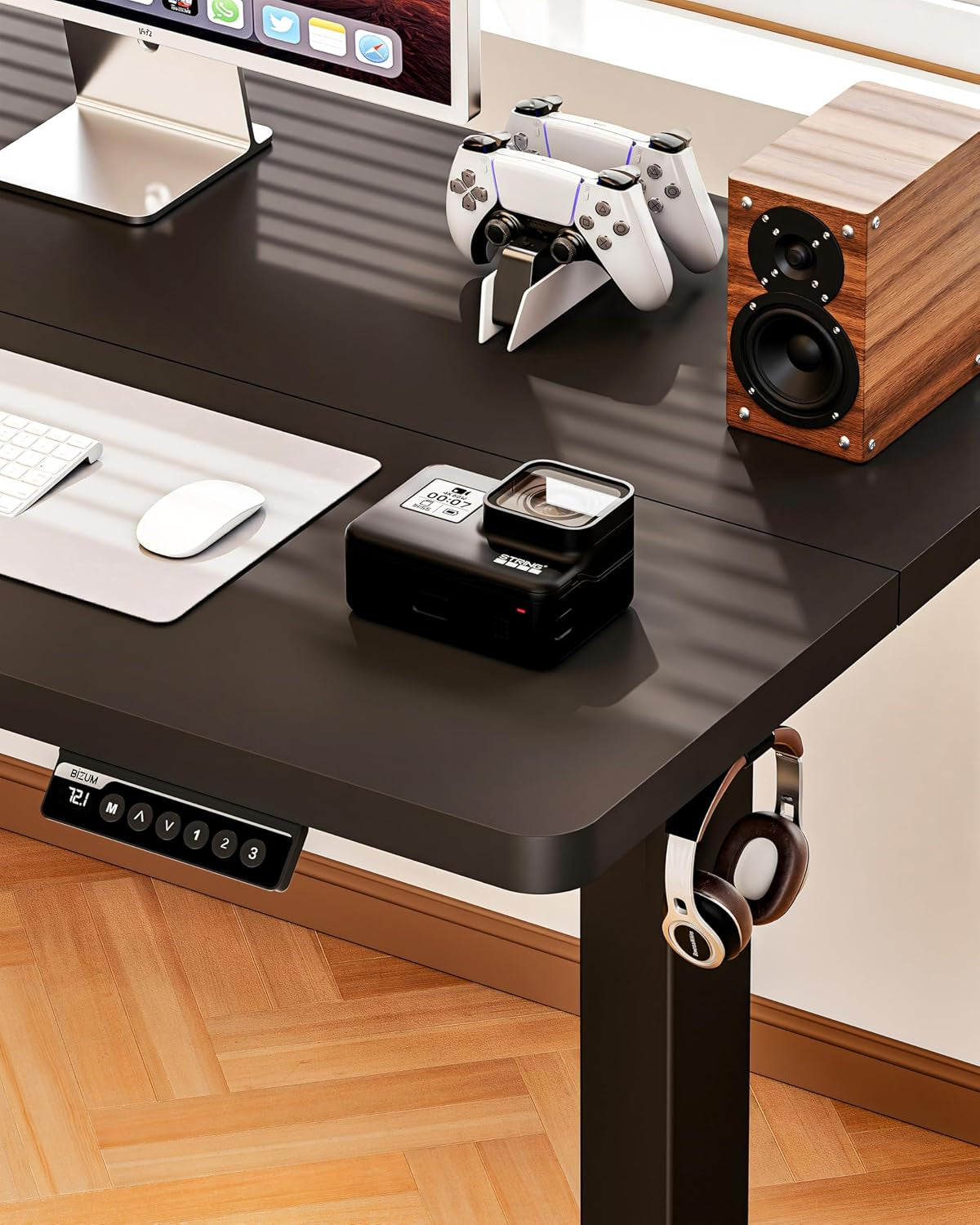 Electric Standing Desk, 55" X 24" Height Adjustable Desk, Rustic Brown Sit to Stand Desk Memory Gaming Computer Workstation for Home Office