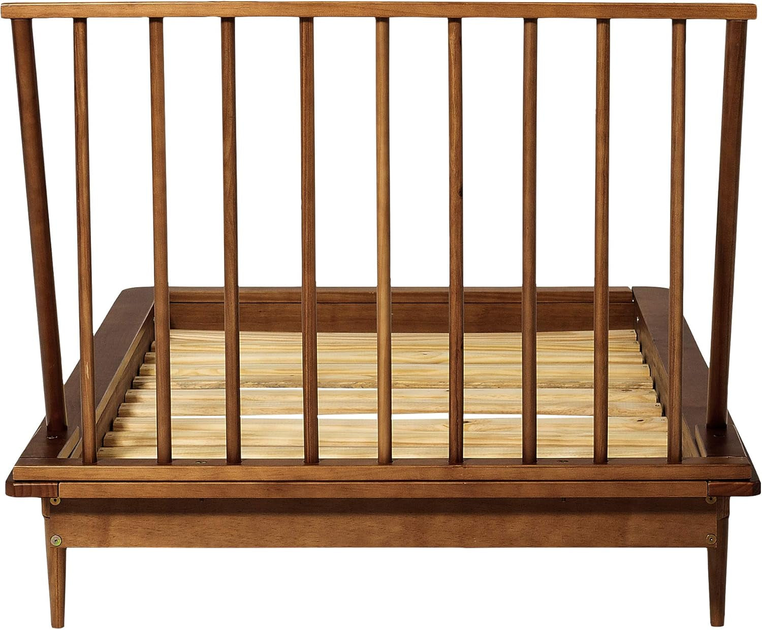 Mid Century Modern Solid Wood Spindle Platform Bed Headboard Footboard Bed Frame Bedroom, Twin, Caramel