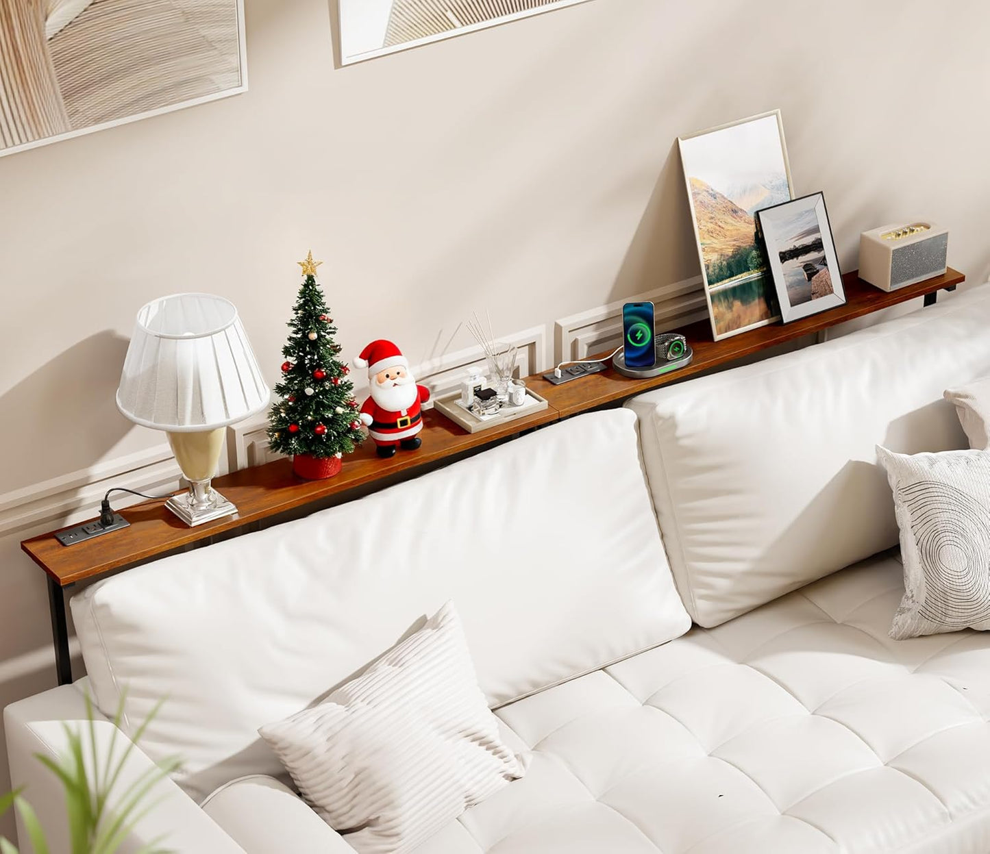 2 Pack 79" Narrow Console Table with Adjustable Height(23"-31") behind Couch Sofa Table with 2 Power Outlets 79"*5.9" Long Entryway Table for Hallway Bedroom Living Room Foyer Rustic Brown