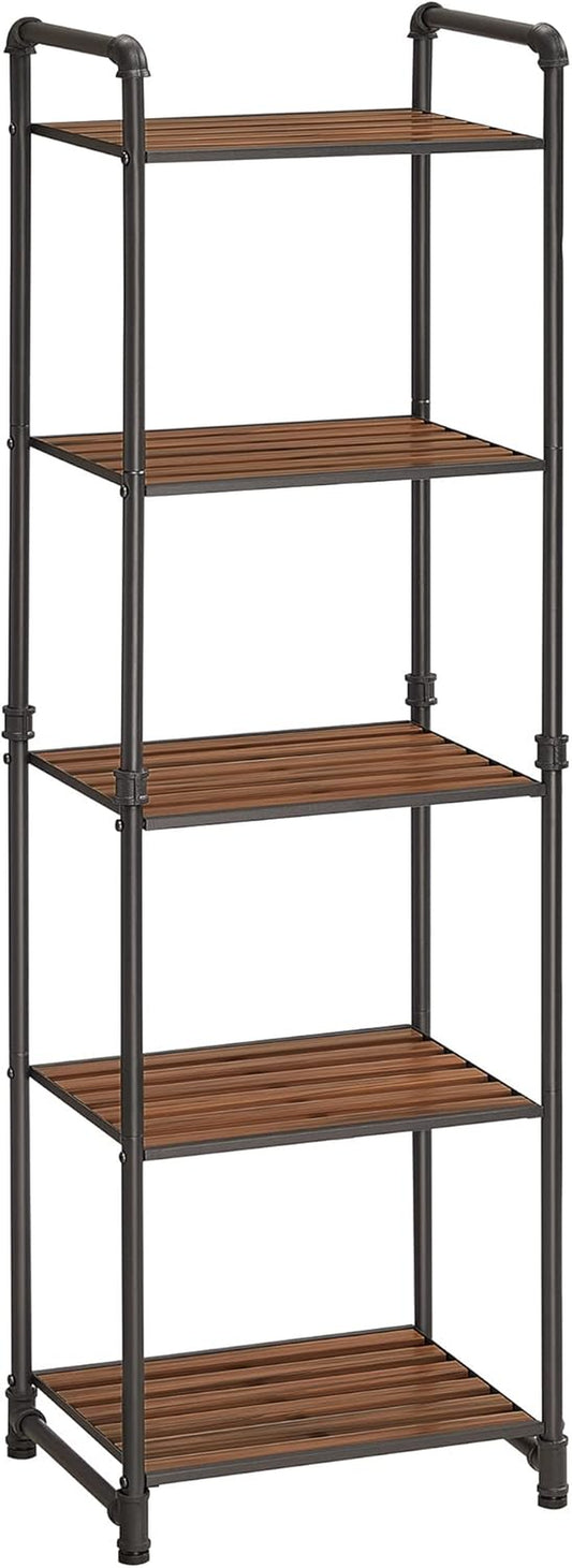 Bathroom Shelves, 5-Tier Storage Rack, Plant Flower Stand, 15.6 X 12.2 X 51 Inches, for Living Room, Balcony, Kitchen, Rustic Brown and Black UBSC25BXV2