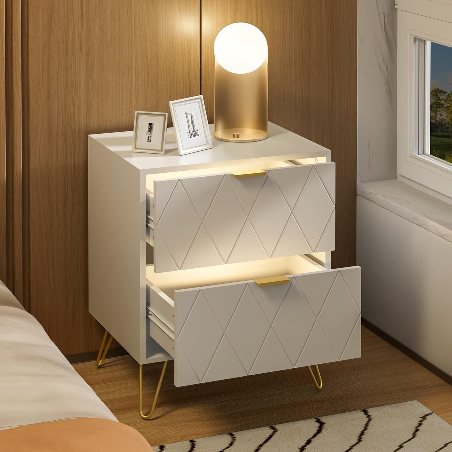 Bedroom Sets White Sets 3 Piece, Night Stand Sets and Large 6 Drawer Dresser for Bedroom, Two Drawers Nightstand Set of 2 & 6 Drawer Dresser Combo 3 Pieces (White)