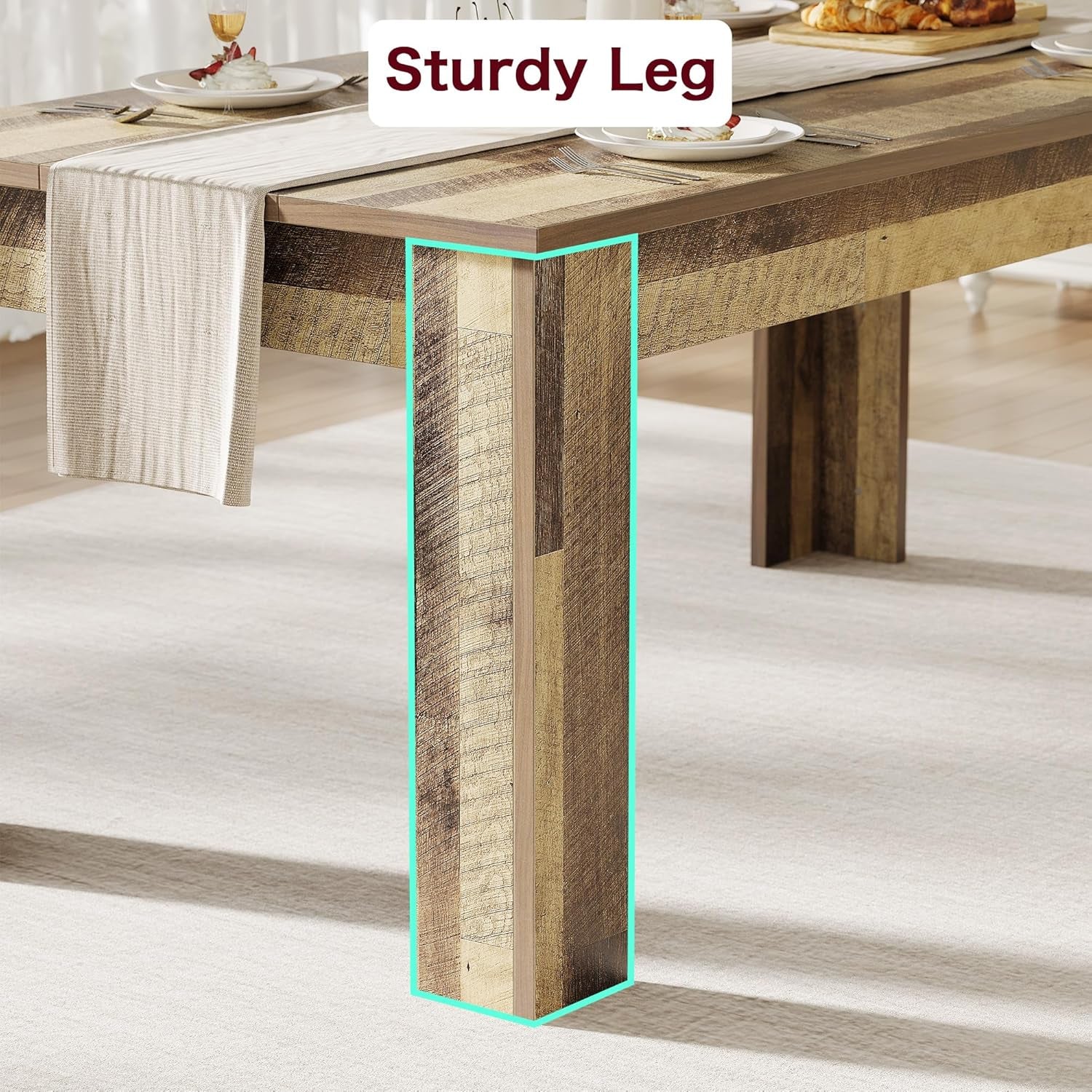 Dining Table for 4-6, 63" Inch Dining Tables for 4, Farmhouse Large Kitchen Dining Table, Rectangular Dining Room Table for Small Space, Wood Dinner Table for Kitchen, Apartment, Rustic Brown