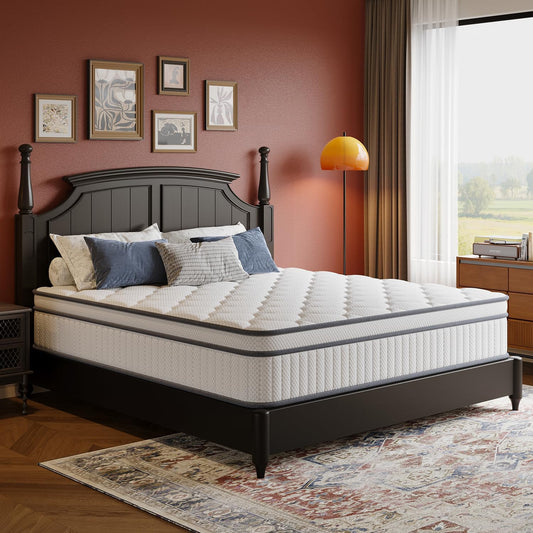 Full Size Mattress, 12 Inch Full Mattress in a Box, Innerspring Hybrid with Cooling Gel Memory Foam and Individually Wrapped Coils for Pressure Relief & Superior Support, Medium Firm