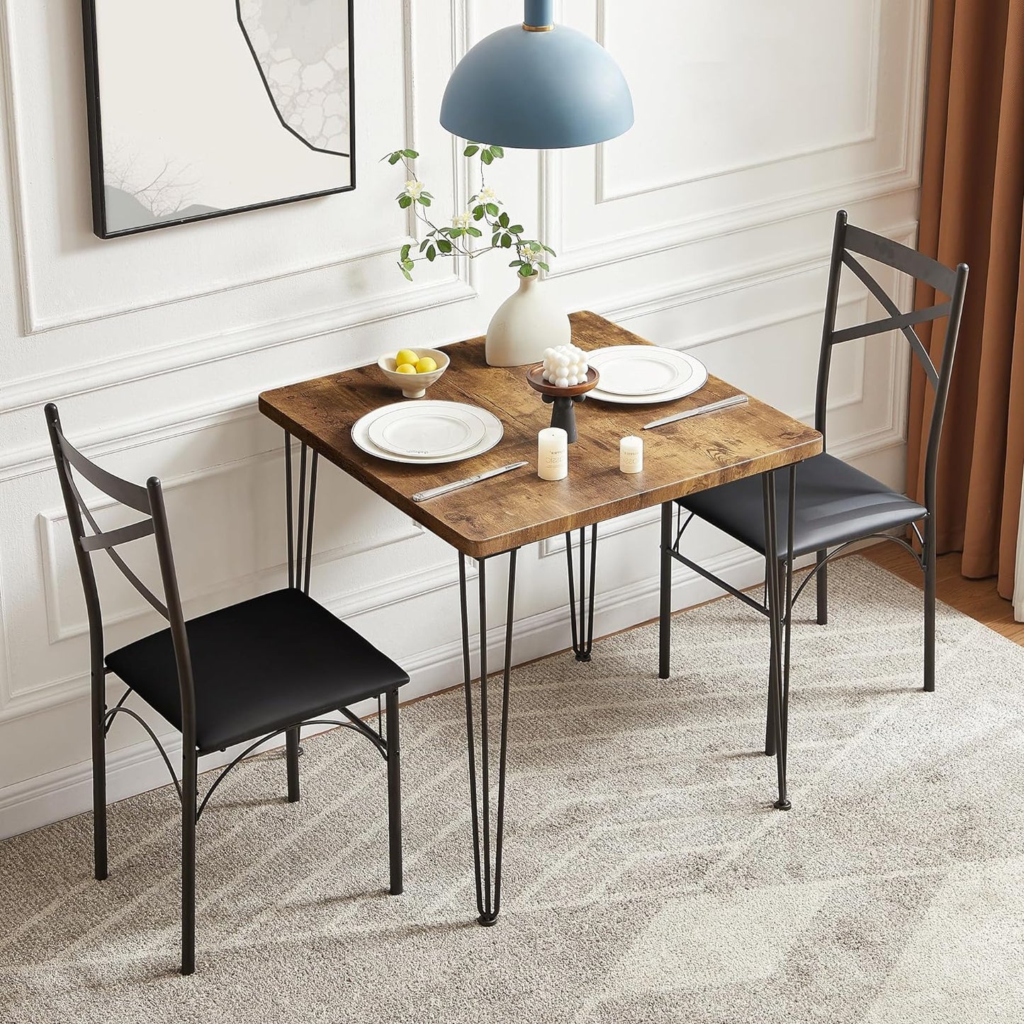 Kitchen Dining Room Table Set with 2 Chairs for Small Space, Apartment,Metal Steel Frame