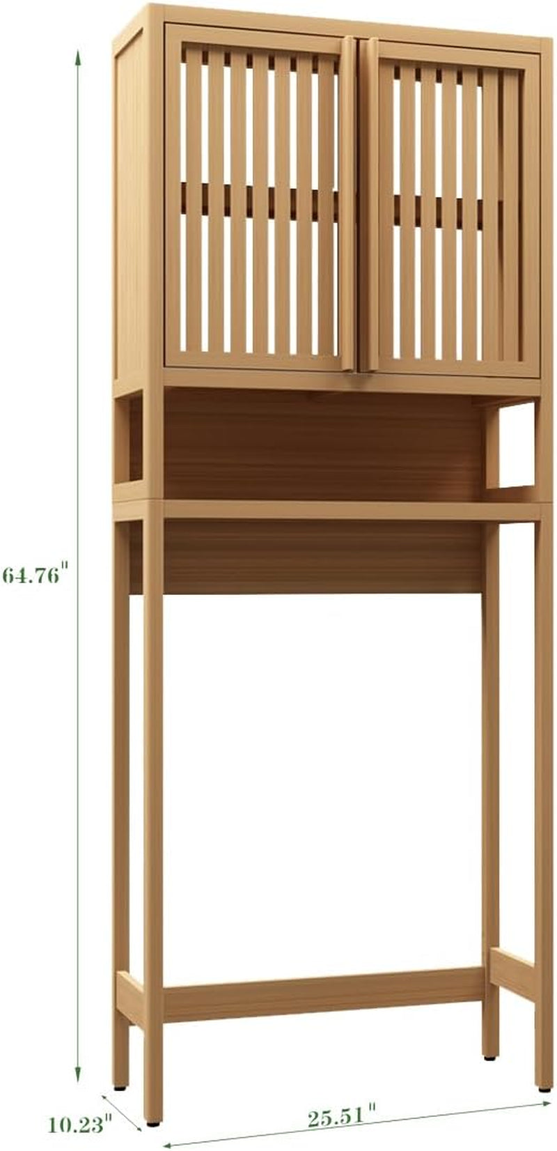 Bamboo over the Toilet Storage Cabinet - 67" Tall Freestanding Toilet Storage with 2 Doors & Open Shelf, Extra Large Capacity Space Saver for Bathroom, Laundry Room (Natural)