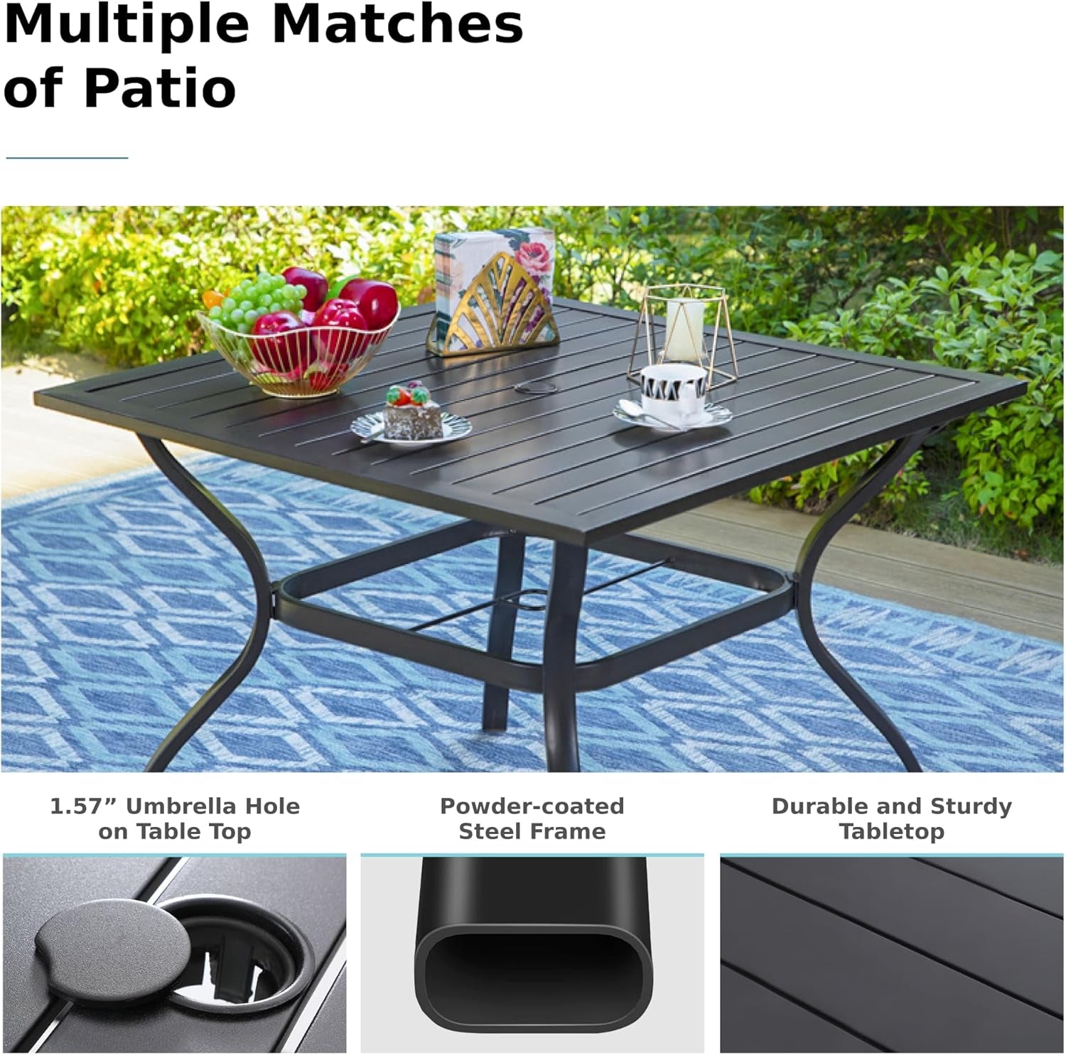 Outdoor Dining Set for 4, Patio Table and Chairs Set with Umbrella Hole, Metal Patio Furniture Set for Patio, Deck, Yard, Porch