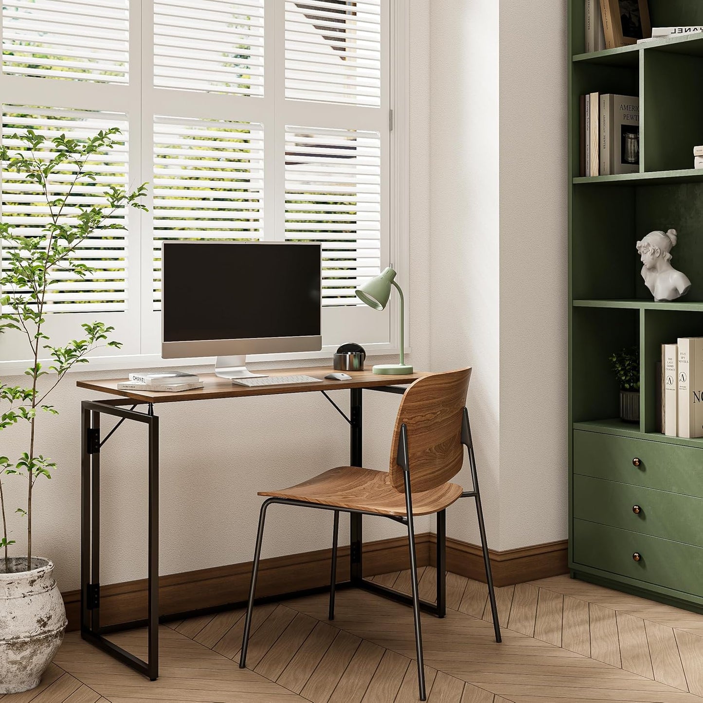 Folding Desk - 31.5" Wood Top Foldable Desk for Small Spaces | No Assembly Required Compact Table for Home Office, Writing, and Study