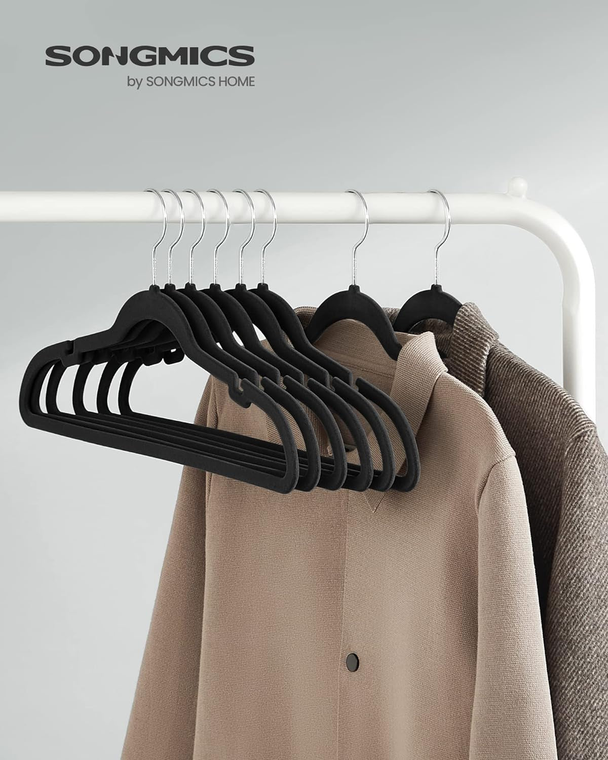 Coat Hangers and Pants Hangers Bundle, Set of 50 Velvet Hangers, Set of 30 Velvet Hangers with Adjustable Clips, Black and Gary UCRF029B05 and UCRF12V30