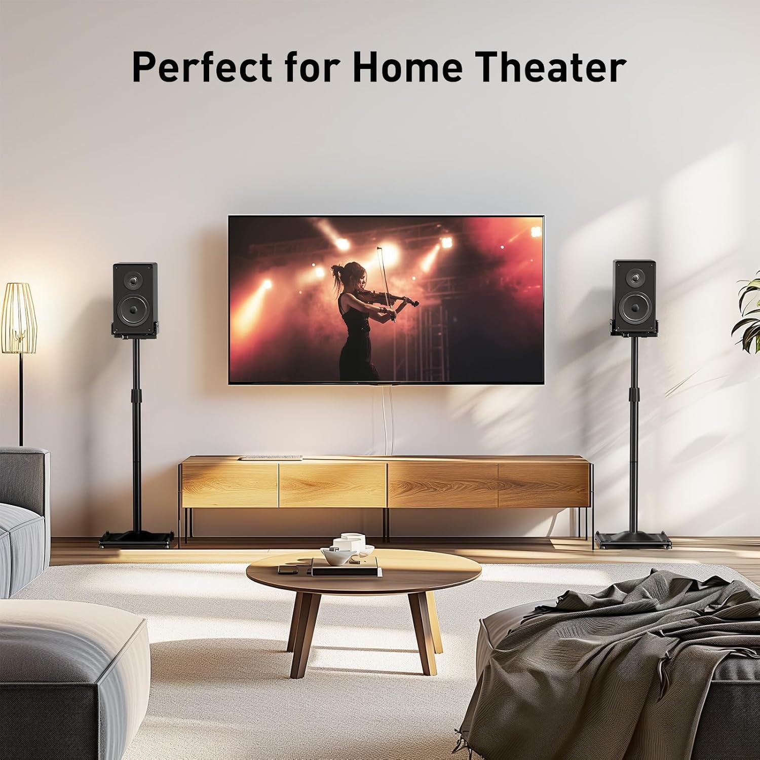 Universal Speaker Stands for Surround Sound -Height Adjustable Extend 33.3”To 45.1”, Floor Speaker Stand for Satellite & Studio & Bookshelf Speakers up to 11LBS,1 Pair Black, PSSS2
