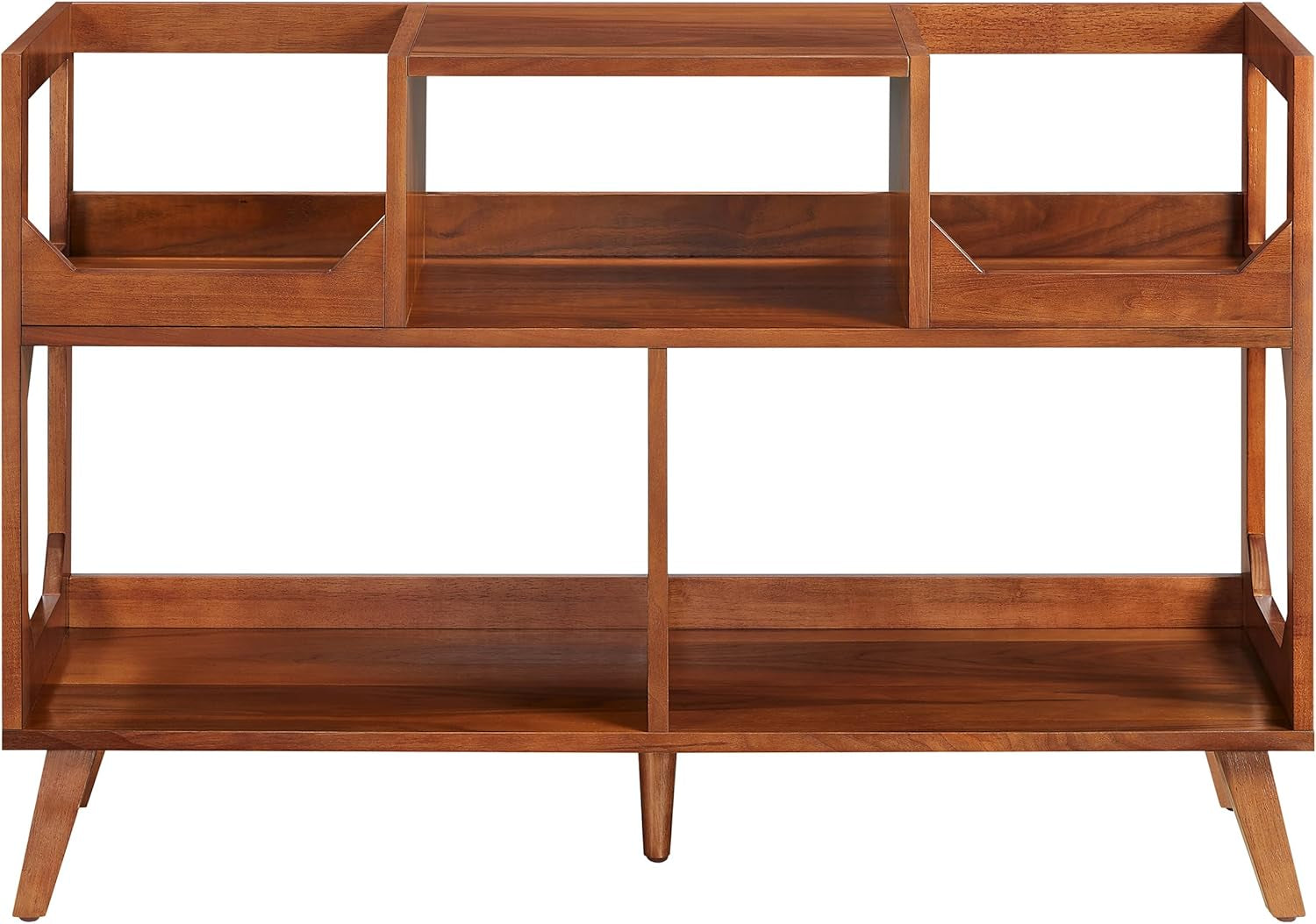 Asheville Mid-Century Modern Media Console Record Player Stand, Storage for Vinyl Records, Large, Walnut