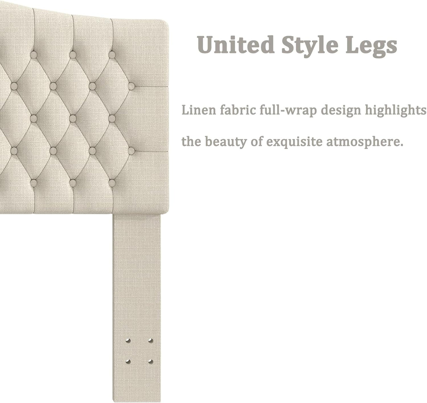 King Headboard Only, Upholstered Headboard King Size for Adjustable Bed Linen Tufted Wall Mounted Head Board with Solid Wood Legs, Ivory