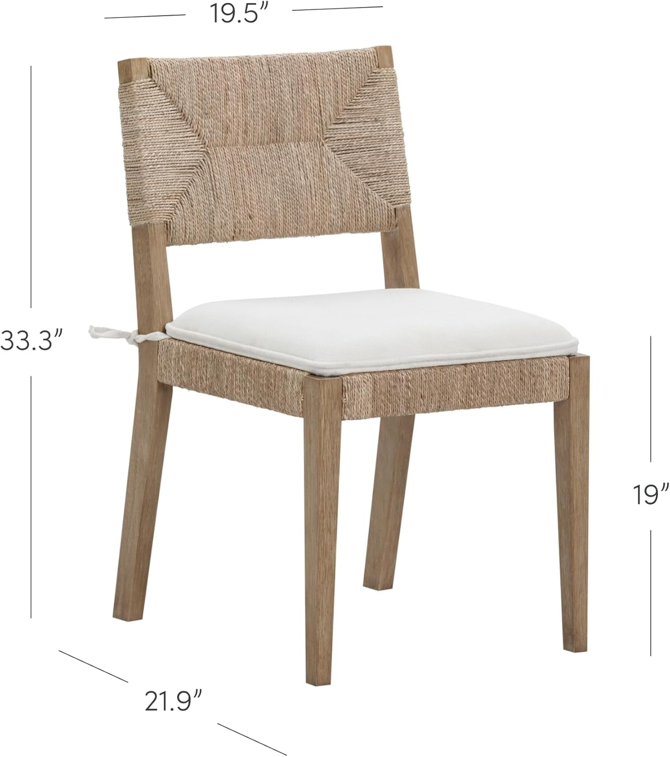 Beacon Boho Dining Chair, Boucle Dining Chair with Seagrass Accent and Solid Wood Legs, Cream Boucle/Light Brown