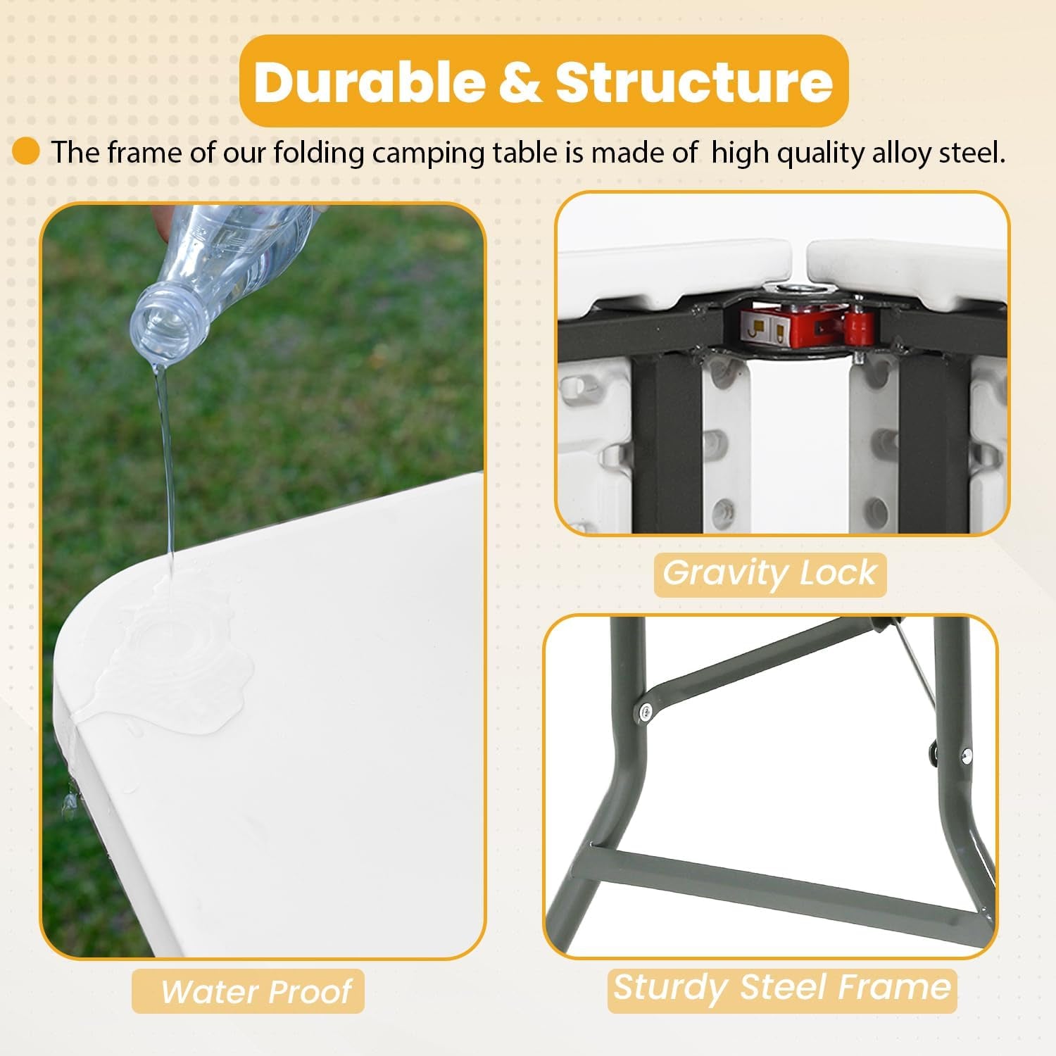 6FT Folding Picnic Table for Outdoor, Portable Fold-In-Half Plastic Dining Picnic Party Table with Carrying Handle