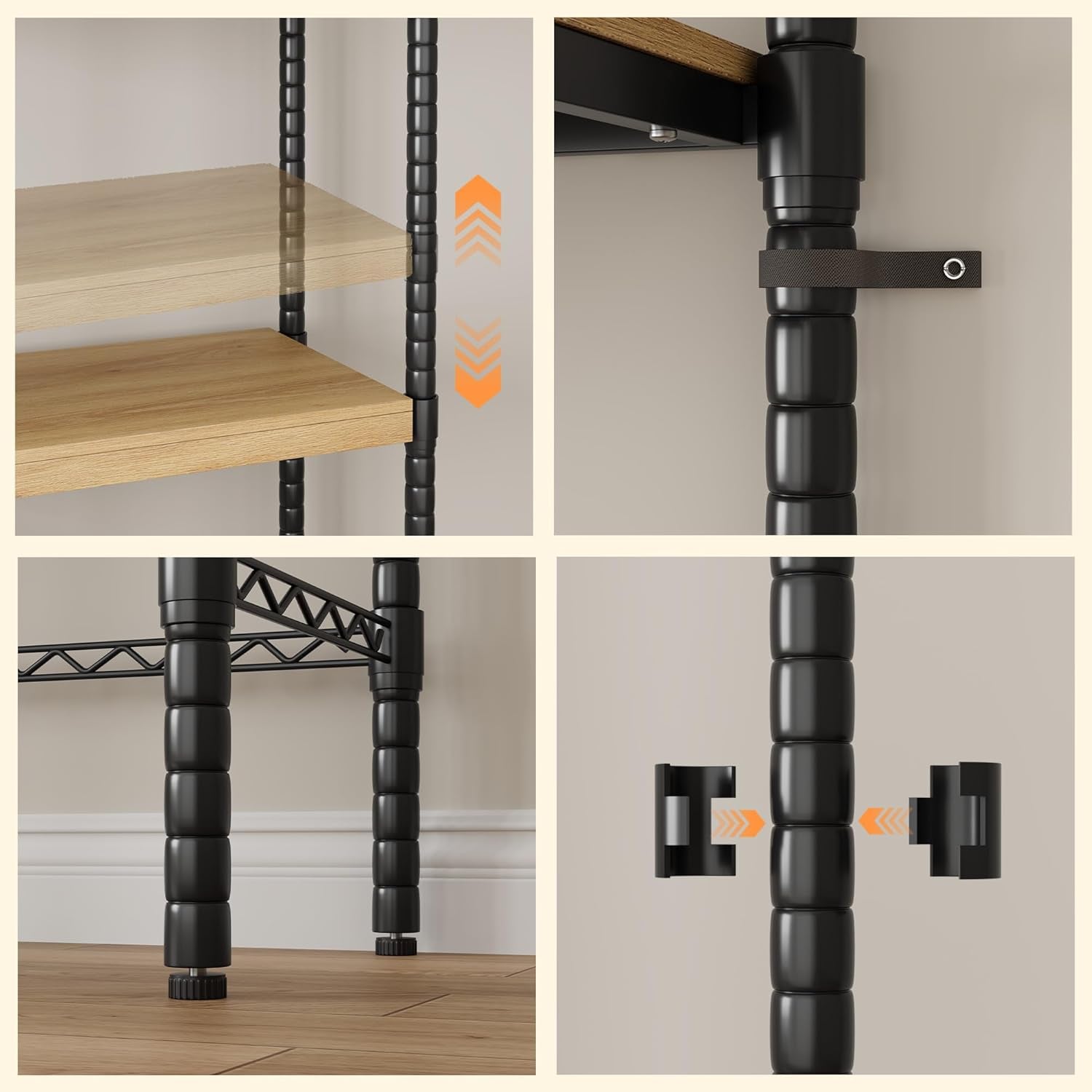 30" 5-Tier Over-The-Washer Shelf – Adjustable Height Laundry Organizer with Double-Layer Wood Shelves (100LB Capacity), Space-Saving Storage for Bathroom, Laundry Room, Balcony (Natural, Black)