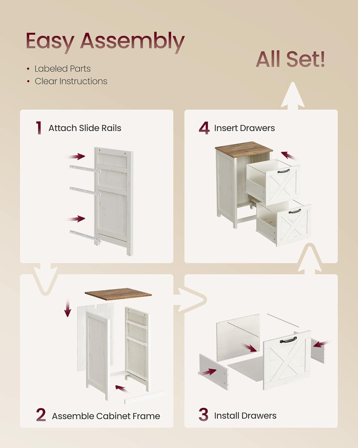 File Cabinet, 2-Drawer Filing Cabinet for Home Office, Modern Farmhouse, Adjustable Hanging Rail for A4 Letter Files, Printer Stand, Study Bedroom, Rustic White and Honey Brown UOFC086WJ02S