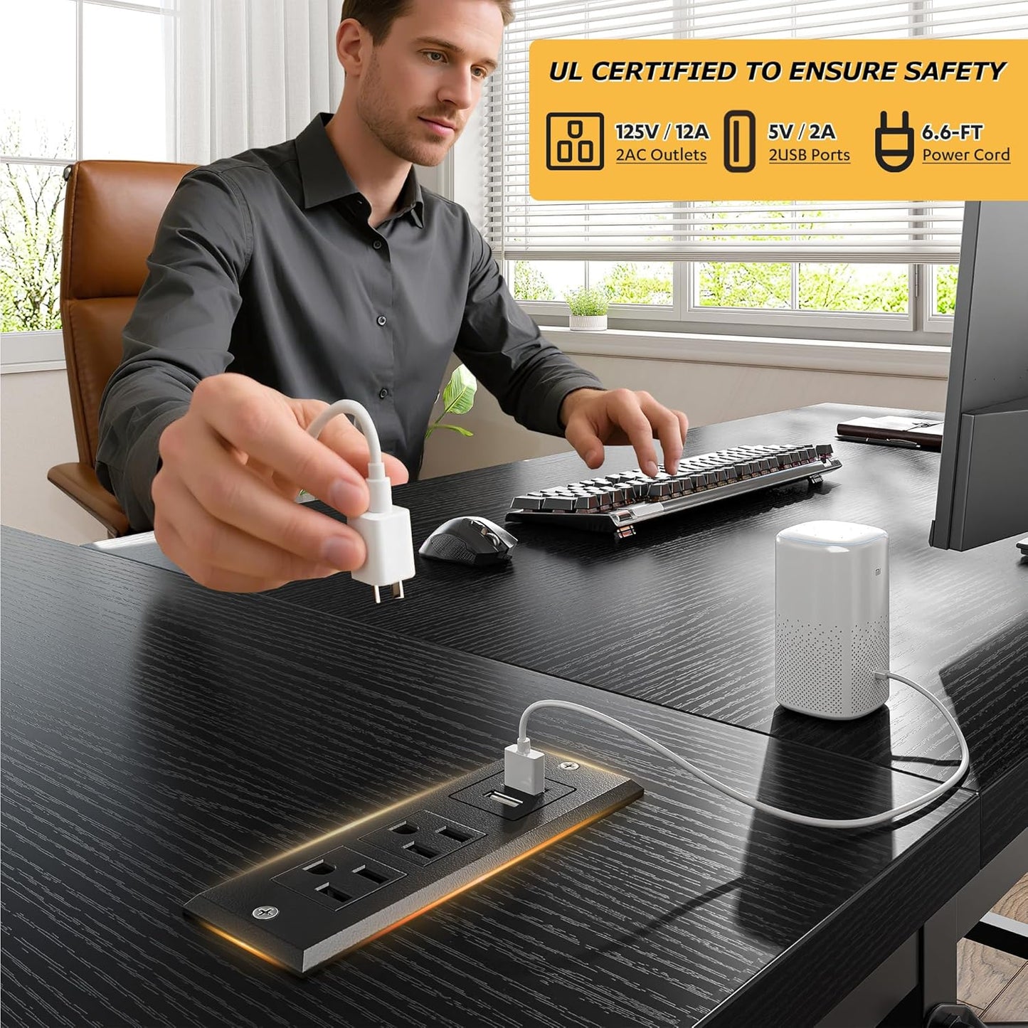 48" L Shaped Desk Office Desk with Power Outlets,Computer Desk with Reversible Storage Shelves & Side Bag,Small Gaming Desk for Gaming Working Small Space Home Office Bedroom,Black