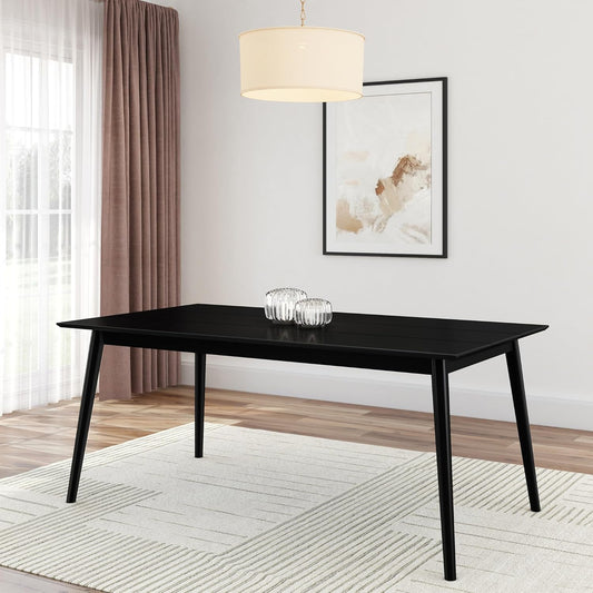 72 Inch Mid Century Modern Dining Table, Solid Wood Kitchen & Dining Room Table for 6, Minimalist Table for Dining Room, Rectangular Dinette Table, Black